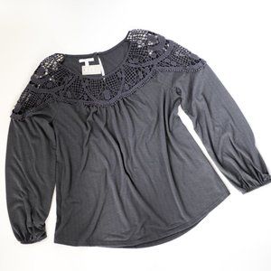 Maurices Gray Blouse with Crochet Neckline L